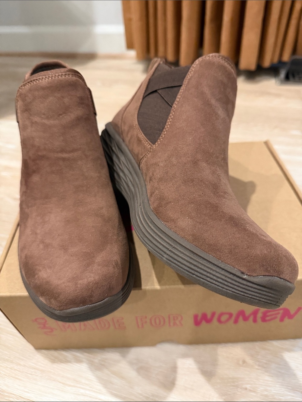 Ryka Brown Suede Slip-On Noelle Ankle Boots